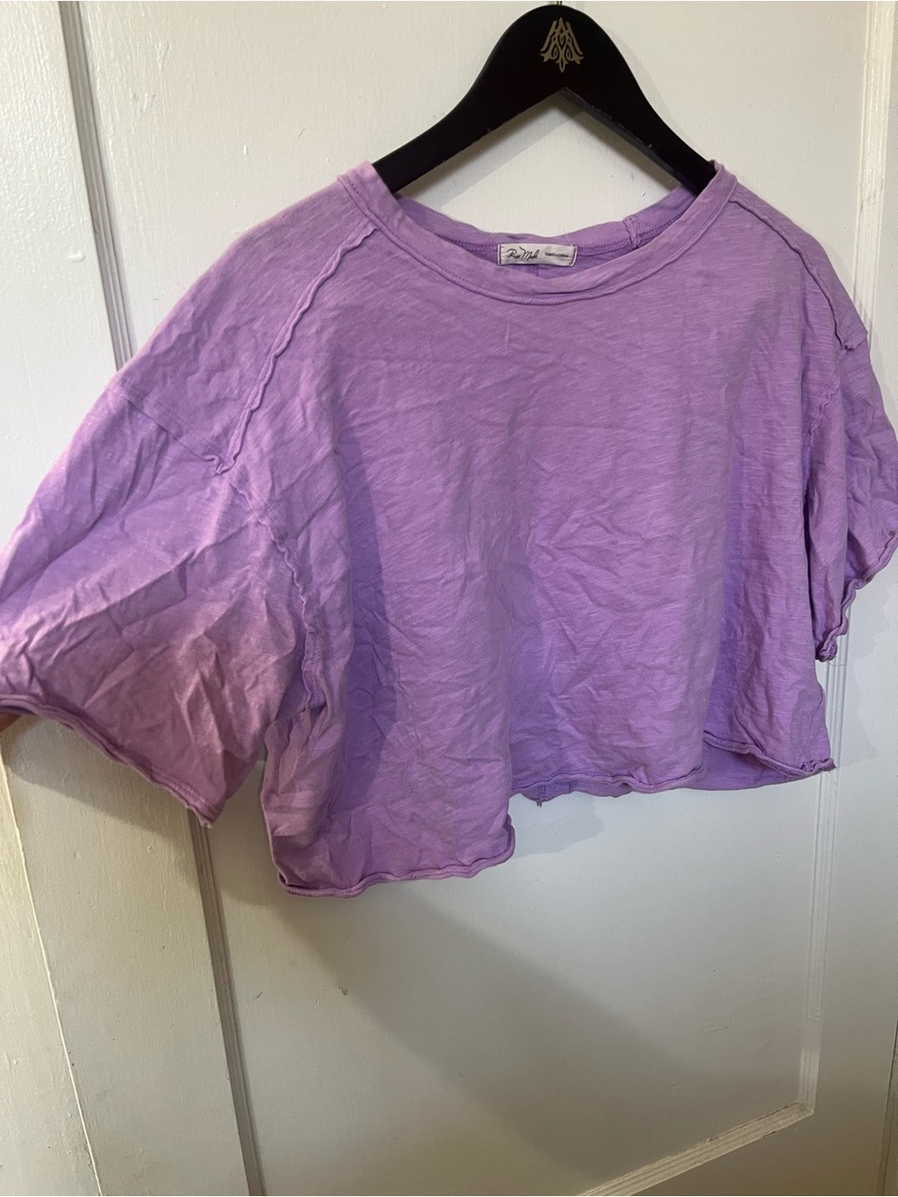 Rae Mode Washed Purple Cropped Tee Size Large EUC Loose Boxy Raw Hem Top - Picture 3 of 5
